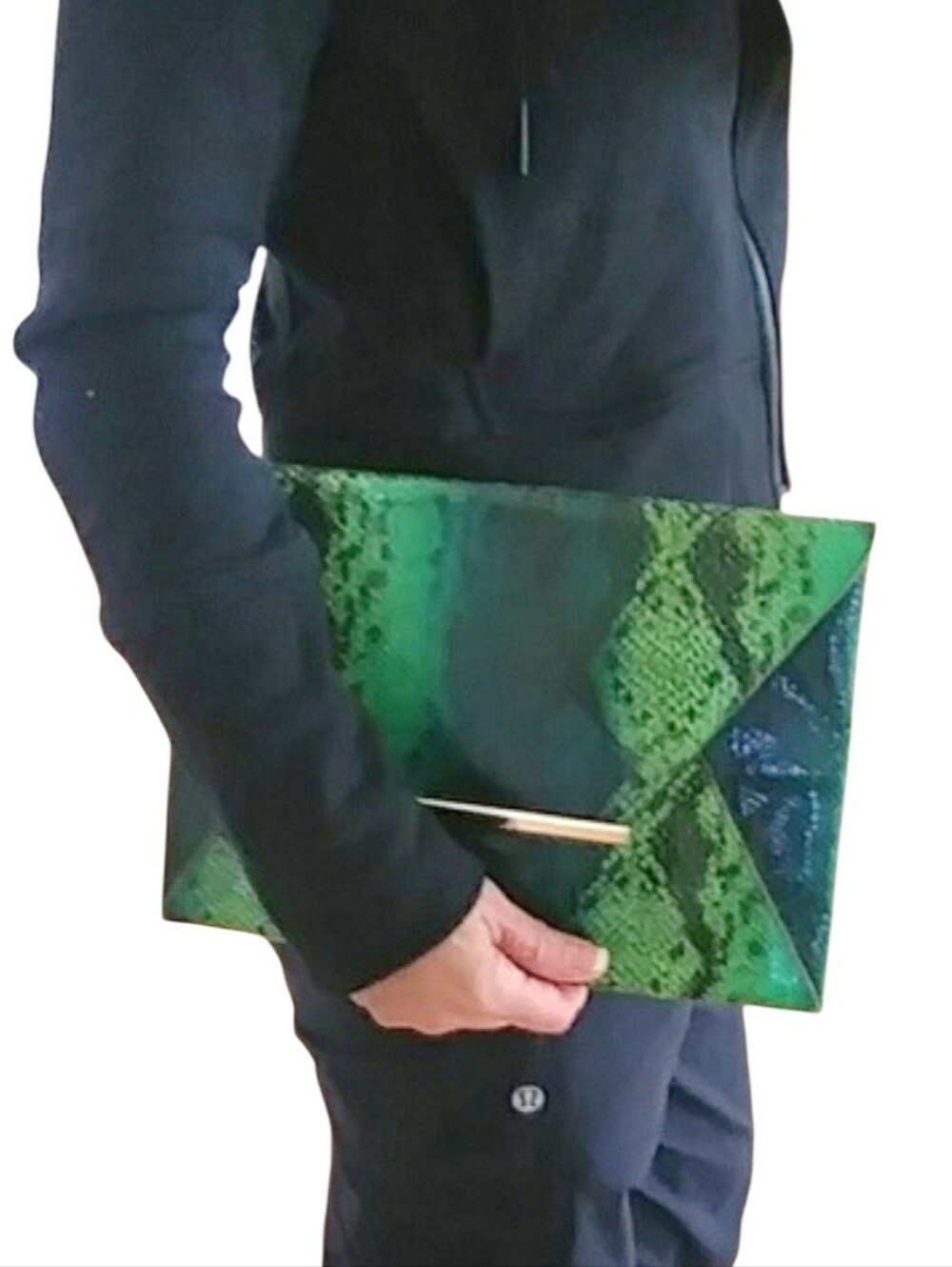 BCBG Maxazria envelope clutch bag wallet python green snake